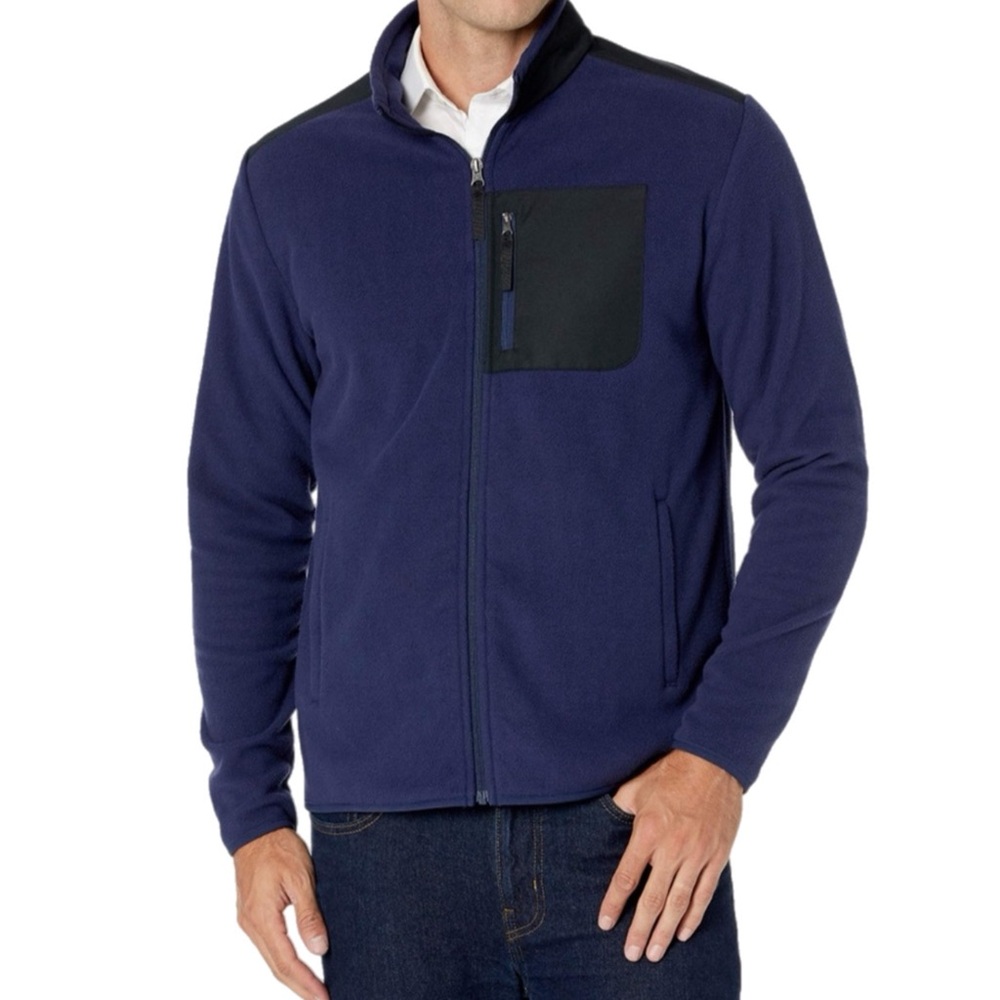 NWT Men’s Amazon Essentials Navy and Black Long Sleeve Full Zip Fleece Jacket